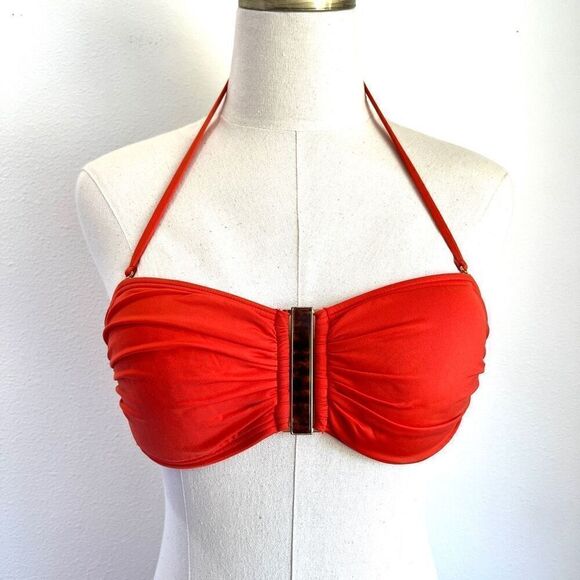 Kenneth Cole New York Burnt Orange Bikini Top Size Small Tortoise Shell Accent C - Picture 1 of 11
